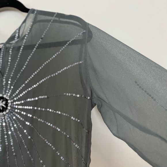 Collection XIIX grey long sleeved sequin decorated swimsuit cover,  v-neck, OS. - Picture 4 of 8